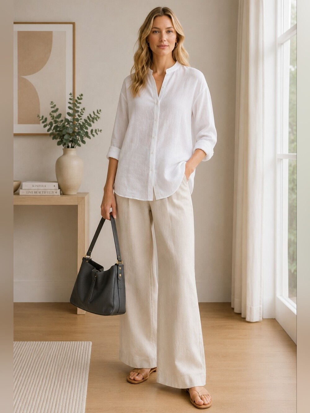 Eileen Fisher Organic Handkerchief Linen Mandarin Collar Shirt